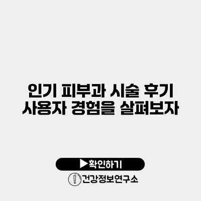 인기 피부과 시술 후기 사용자 경험을 살펴보자